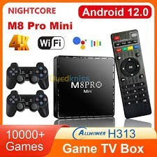  M8 Pro Mini HDConsole de jeu rétro 64 Go 10000 jeux intégrés, manette sans fil, TV Box Android 12.1