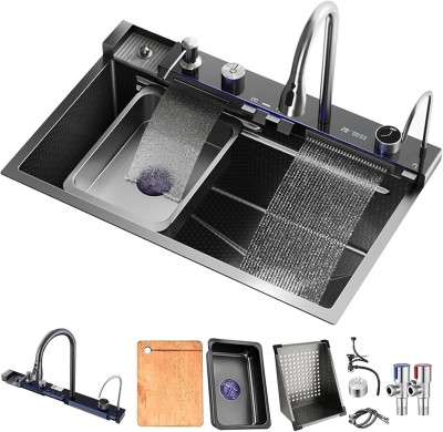 Évier de Cuisine Noir en Acier Inoxydable 304  avec Mitigeur Extensible et Accessoires