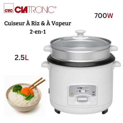 Clatronic Cuiseur À Riz Et Vapeur 2en1 2.5L 700W - Revêtement Anti-adhesif - RK 3566