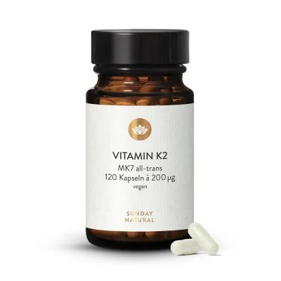 VITAMINE K2 MK7 200mcg tout-trans Vegan 120 gélules à dosage élevé
