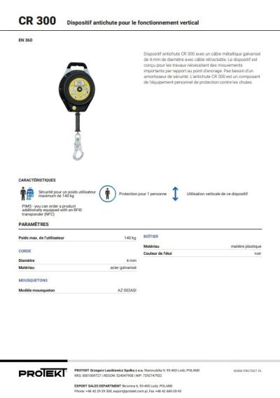 Protekt Dispositif antichute pour le fonctionnement vertical 20m
