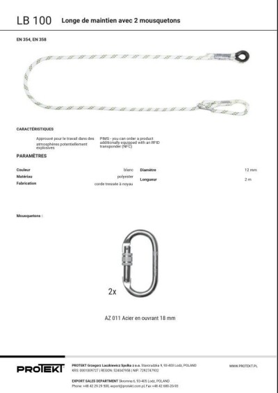 Protekt longe réglable avec 02 mousquetons 