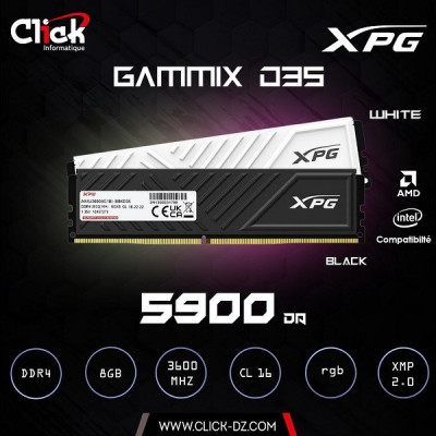 UDIMM DDR4 08GO 3600MHZ CL16 ADATA GAMMIX D35 WHITE 