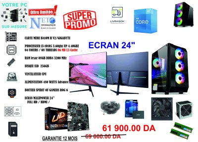 PC i3 10EME GAMER/ PRO/ ECRAN 24 ''