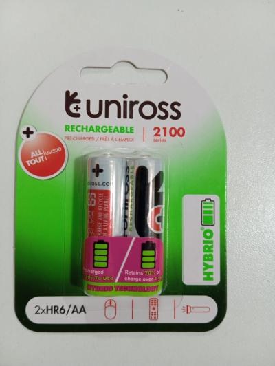 2 Piles Rechargeables Uniross AA/HR6 2100 NIMH HYBRIO, 1.2V
