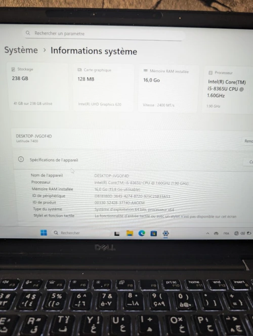 Dell latitude 7400 14" FHD  i5 8eme 16gb ram ddr4 256gb NVMe