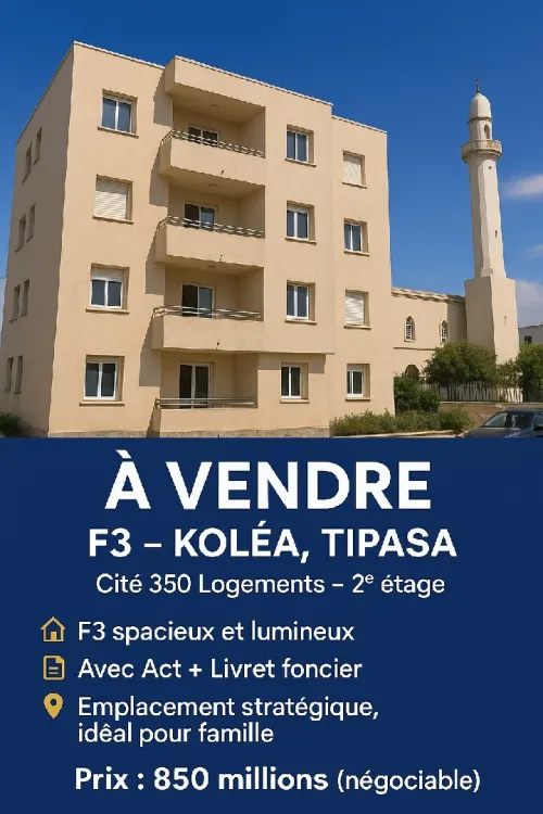 Vente Appartement F3 Tipaza Kolea