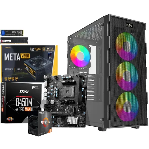 AMD RYZEN5 5600G  B450M DDR4 8G 3200Mhz SSD 256GB PSU 550W CASE NOX QUANTUM full White plus Fans RGB