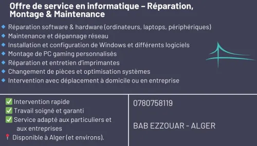 Maintenance Informatique , Montage Pc Normale & Gaming , Reseau & Informatique Software / Hardware