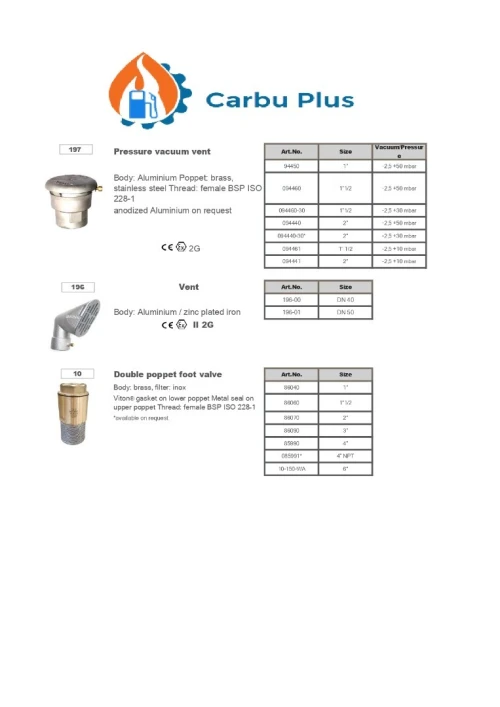 Event Aeration Diesel DN40/ Event Aeration Essence/ Clapet de fond double-Crepine