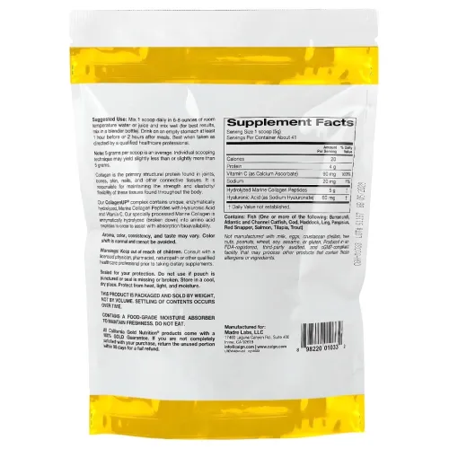 Collagène marin, Peptides et vitamine C, 206 g - California Gold Nutrition -