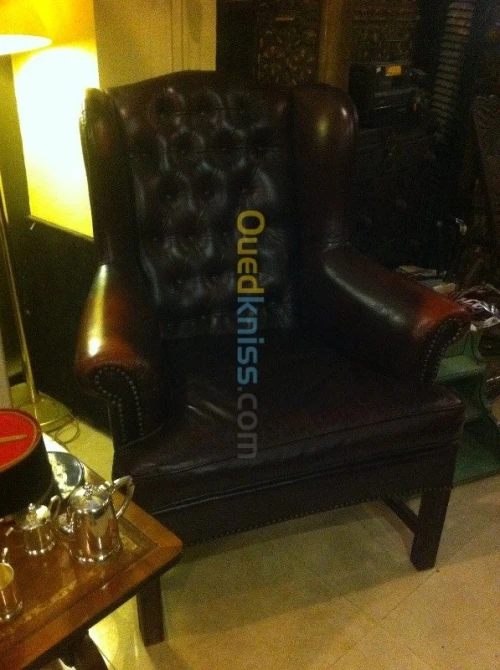 Fauteuil Bergère à oreilles en cuire