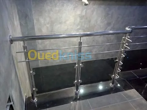 RAMPE DESCALIER INOX , VERRE TROMPER 