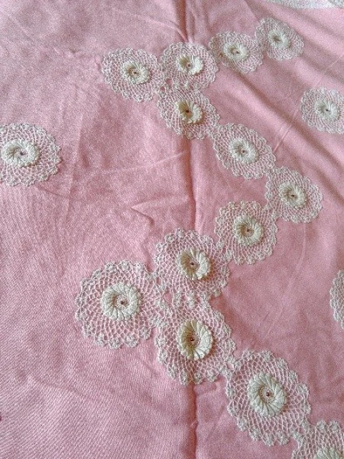 parure de draps crochet couleur rose