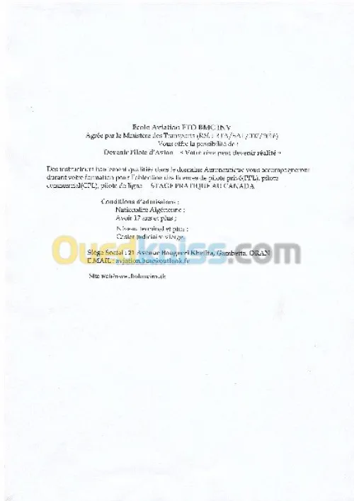 ECOLE AVIATION FTO BMC INV