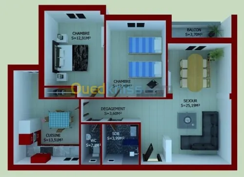 Vente Appartement F4 Tipaza Khemisti