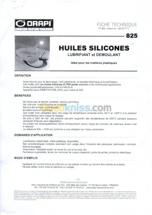 HUILE SILICONE PURE ORAPI 825 V300 1 L  NON DISPONIBLE