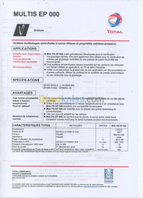 TOTAL GRAISSE MULTIS EP 000 18 KG DISPONIBLE EQUIVALENT
