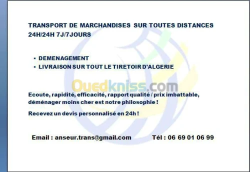 TRANSPORT MARCHANDISES SUR TOUTES DIST