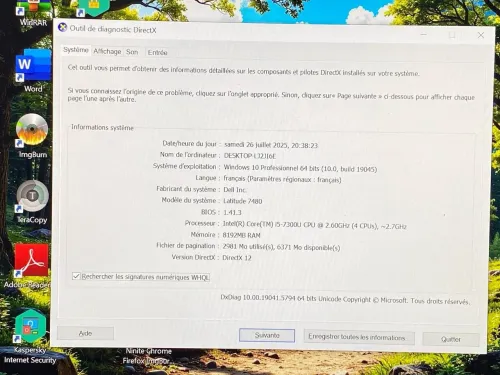 DELL LATITUDE 5580 / INTEL I5 7EME / 8G / 256 SSD NVME / 15.6 / FHD