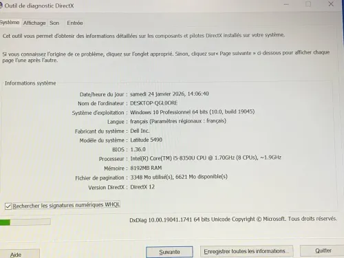 DELL LATITUDE 5490 / INTEL I5 8EME / 8G / 256 SSD NVME / 14 / FHD