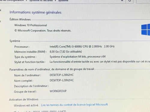 ACER EXTENSA 2540 / INTEL I3 6EME / 8G / 128 SSD / 15.6 ETAT NEUF