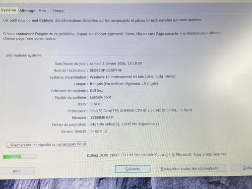 DELL LATITUDE 5591 / INTEL I5 8 EME H / 12 G / 256 / 15.6 FHD