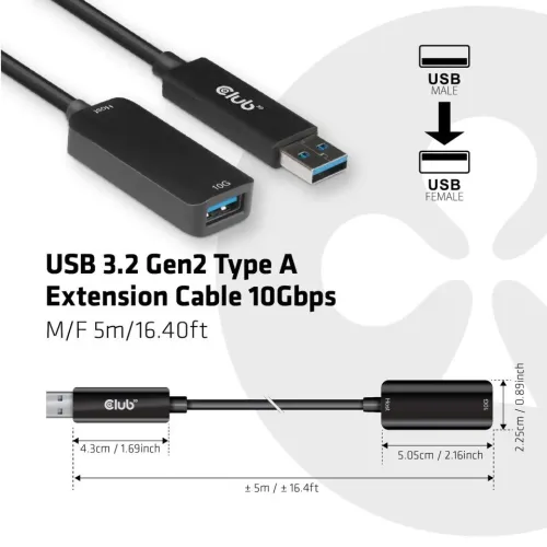 CABLE CLUB 3D CAC-1411 - ] USB TYPE A 3.2 GEN 2 ACTIVE REPEATER CABLE 5METER SUPPORTS UP TO 10GBPS