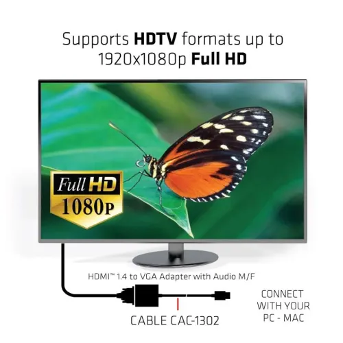 CABLE CLUB 3D CAC-1302 - HDMI 1.4 MALE TO VGA FEMALE ACTIVE ADAPTER WITH AUDIO