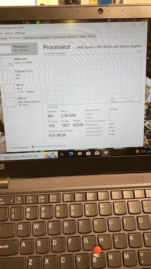 LENOVO T14 RYZEN 5 PRO 04TH 8RAM 256SSD ÉTAT 10/10