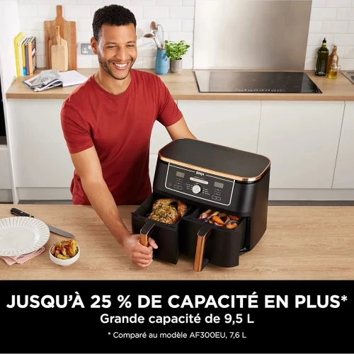 Friteuse sans huile Ninja Foodi MAX DualZone Air Fryer, 2 Tiroirs, 9,5L 6en1  Cuivre/Noir