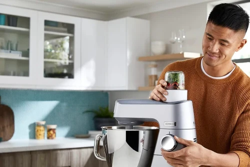 Petrin Kenwood Chef Baker XL 1200W avec corps en titane balance intégrée double bol 4 accessoires blender en verre hachoir à viande hachoir multifonctions  Argent