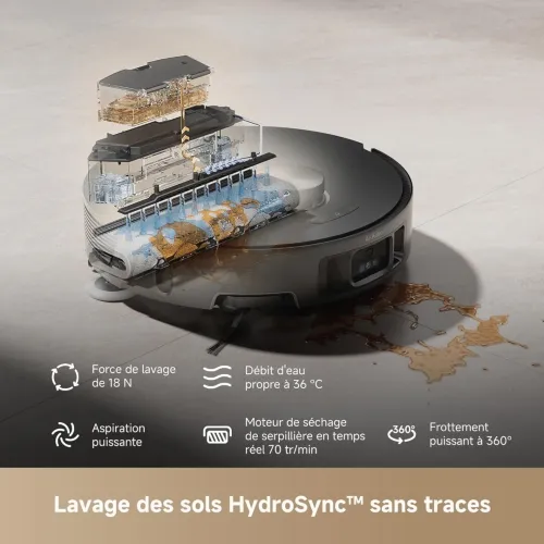 Mova Robot aspirateur Z50 Ultra avec serpillière de Type Chenille autonettoyante à 36 C, puissante Aspiration de 19 000 Pa et détection Multiple de la saleté en Temps réel, Nero