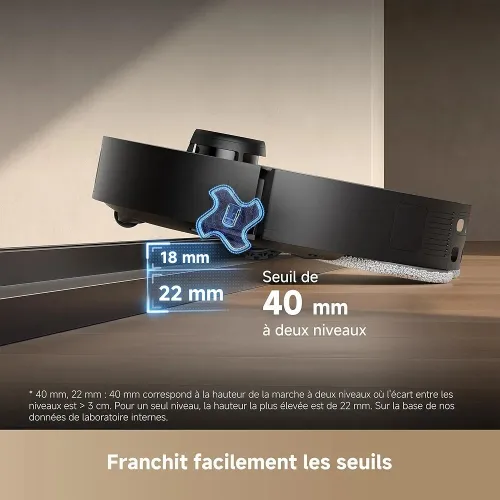 DREAME L40s Pro Ultra Robot Aspirateur 19 000 Pa Brosse Double HyperStream, Franchit 4 cm Brosse latérale extensible et relevable Nettoyage à la serpillière à l'eau chaude à 75C Auto-nettoyant3.0