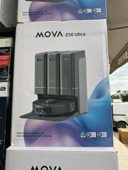 Mova Robot aspirateur Z50 Ultra avec serpillière de Type Chenille autonettoyante à 36 C, puissante Aspiration de 19 000 Pa et détection Multiple de la saleté en Temps réel, Nero