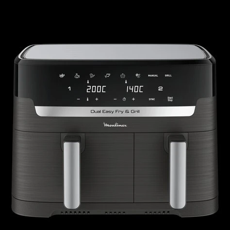 Moulinex Friteuse sans huile Dual Easy Fry & Grill EZ905B20-2700W - 8 programmes - 2 Tirroire- 8.3L