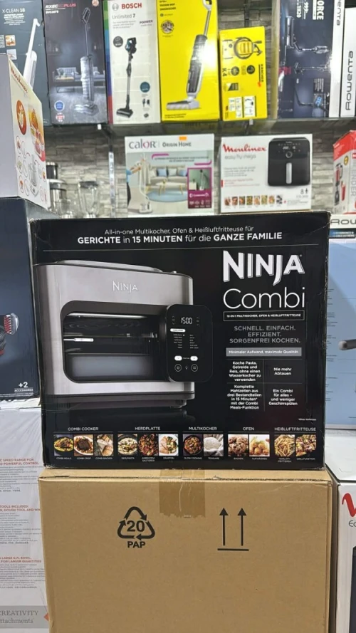 Ninja Combi 12-en-1 Multi-Cuiseur Four a Friteuse sans huile 12.5L 1760W 12Fonctions de Cuisson Repas de Taille Familiale en 15 Minutes avec Plateau de Cuisson Poêle et Guide de Recettes Gris SFP700E