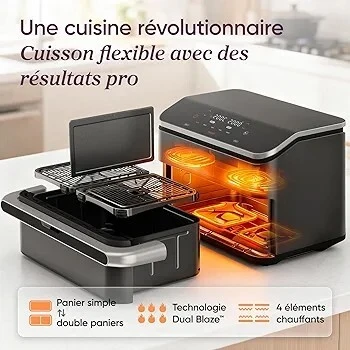COSORI Air Fryer 10L Twinfry Friteuse sans Huile Double Résistance Airfryer à Dual Zone Avec Séparateur Amovible 5-en-1 2400W