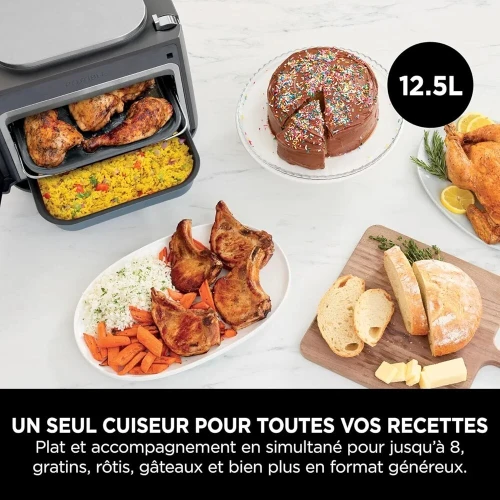 Ninja Combi 12-en-1 Multi-Cuiseur Four a Friteuse sans huile 12.5L 1760W 12Fonctions de Cuisson Repas de Taille Familiale en 15 Minutes avec Plateau de Cuisson Poêle et Guide de Recettes Gris SFP700E