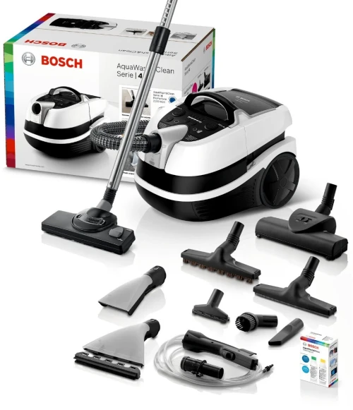 ASPIRATEUR BOSCH AQUA WASH CLEAN NOIR/BLANC A/BOLL XL 5L 2100W 3IN1/BROSSE TURBO A/SAC  BWD421PRO 