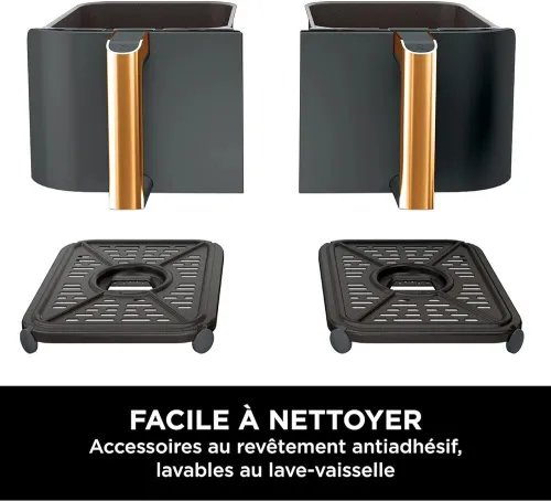 Friteuse sans huile Ninja Foodi MAX DualZone Air Fryer, 2 Tiroirs, 9,5L 6en1  Cuivre/Noir