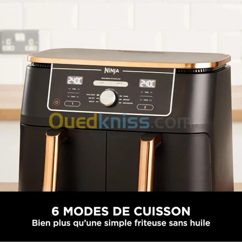 Friteuse sans huile Ninja Foodi MAX DualZone Air Fryer, 2 Tiroirs, 9,5L 6en1  Cuivre/Noir