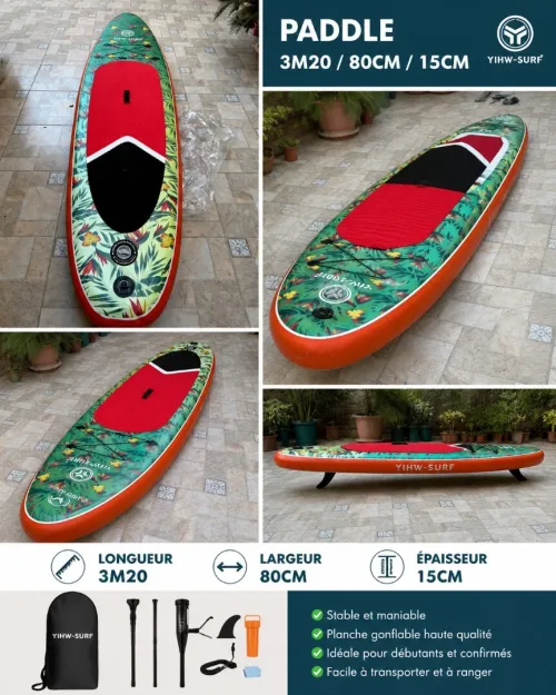 Paddle Board Gonflable 3,20 m * 80 cm * 15 cm   Capacité de charge : 180 kg