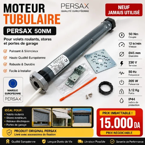 Moteur tubulaire électrique PERSAX 50Nm pour volet roulant / rideau électrique