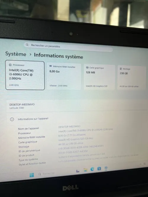 DELL LATITUDE 3380 I3 6006U 8GB DDR4 SSD 240GB 13" + CHARGEUR ORIGINALE