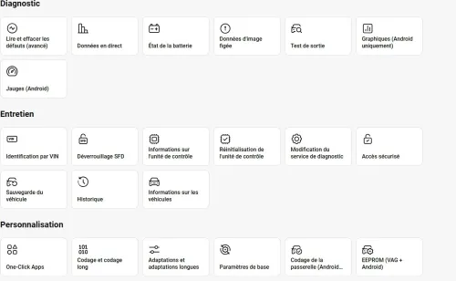 Scanner AUTO a domicile certifié groupe VAG Activation option Caché