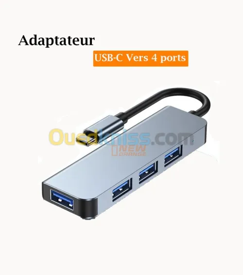 Adaptateur USB-C Vers 4 ports USB3.0  4EN1Pro Techr