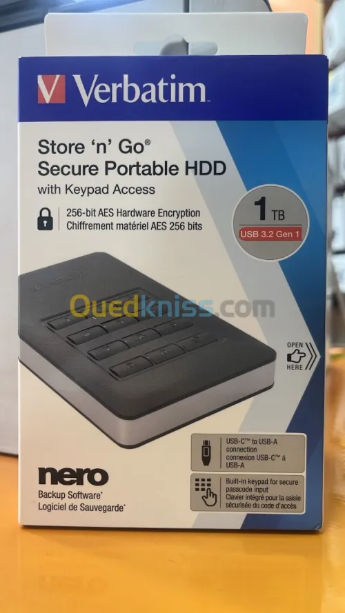 Verbatim Store  Secure Portable HDD with Keypad Access - Disque dur - chiffré  1T