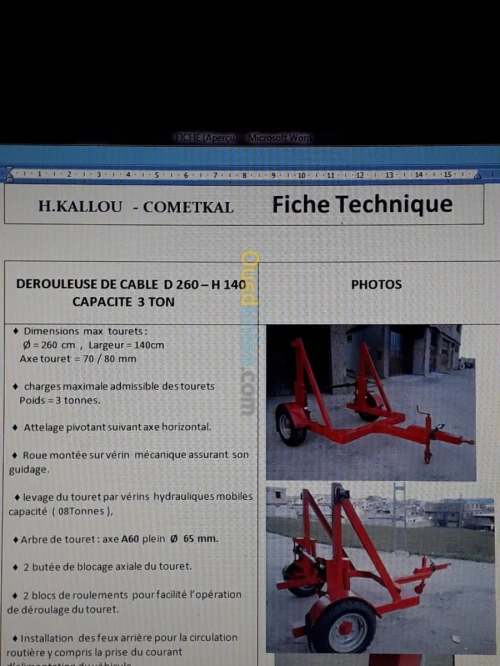 Dérouleuse - remorque porte touret  -