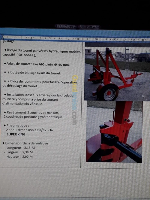 Dérouleuse - remorque porte touret  -